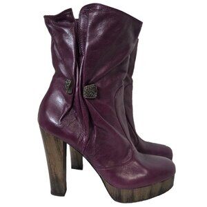Miss Sixty Plum Leather Ankle Platform Boots Size 39